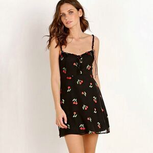 For Love & Lemons Cherry Twist Tank Dress Cherry Burnout in Black Size Small